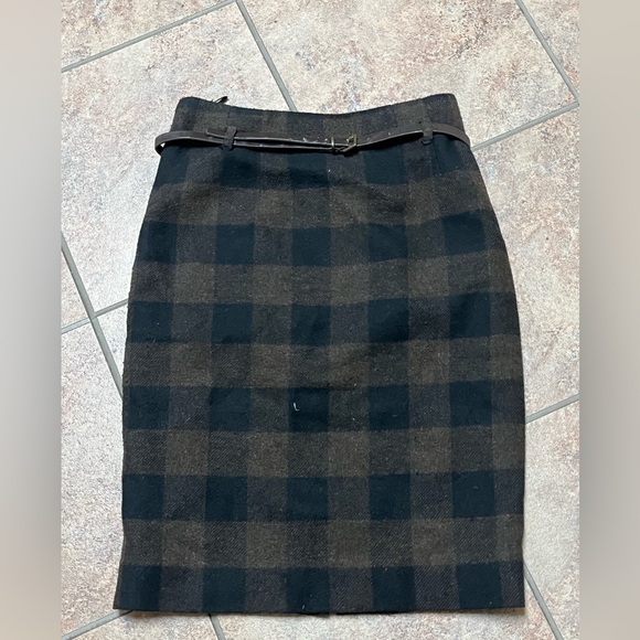 Amanda & Chelsea Black and Brown Plaid Pencil Skirt with brown belt - Picture 1 of 6